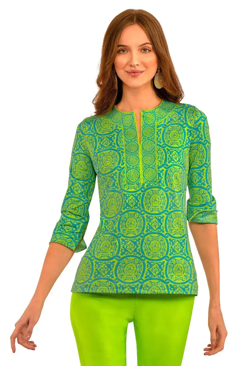 Jersey Split Neck Tunic - Sultan&#39;s Dining Room Turq Lime