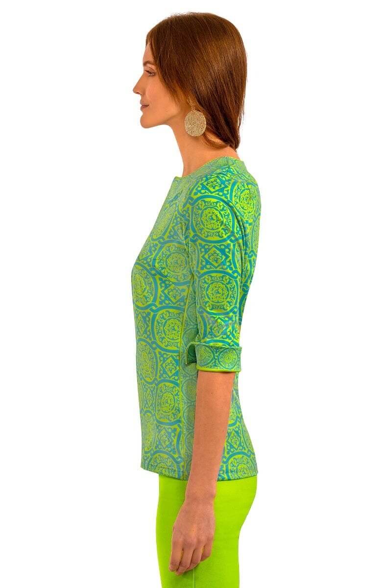 Jersey Split Neck Tunic - Sultan&#39;s Dining Room Turq Lime