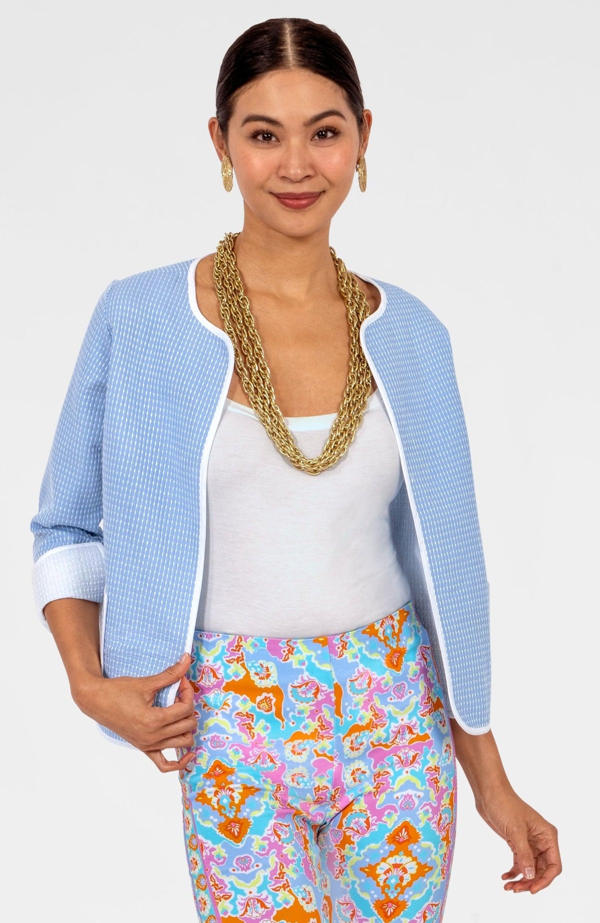 Trapunto Tango Embroidered Jacket Periwinkle