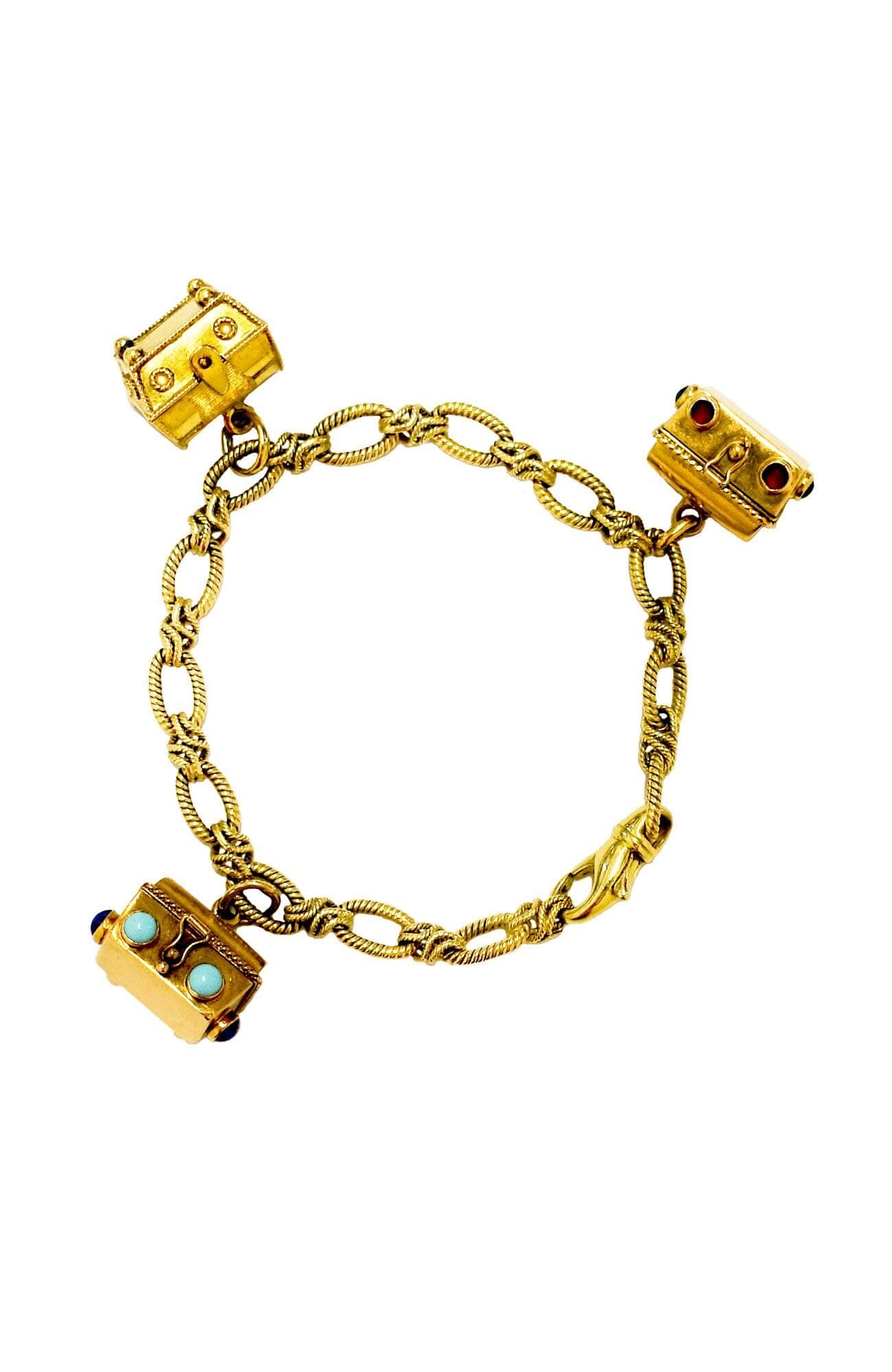 18k Gold Treasure Chest Charm Bracelet