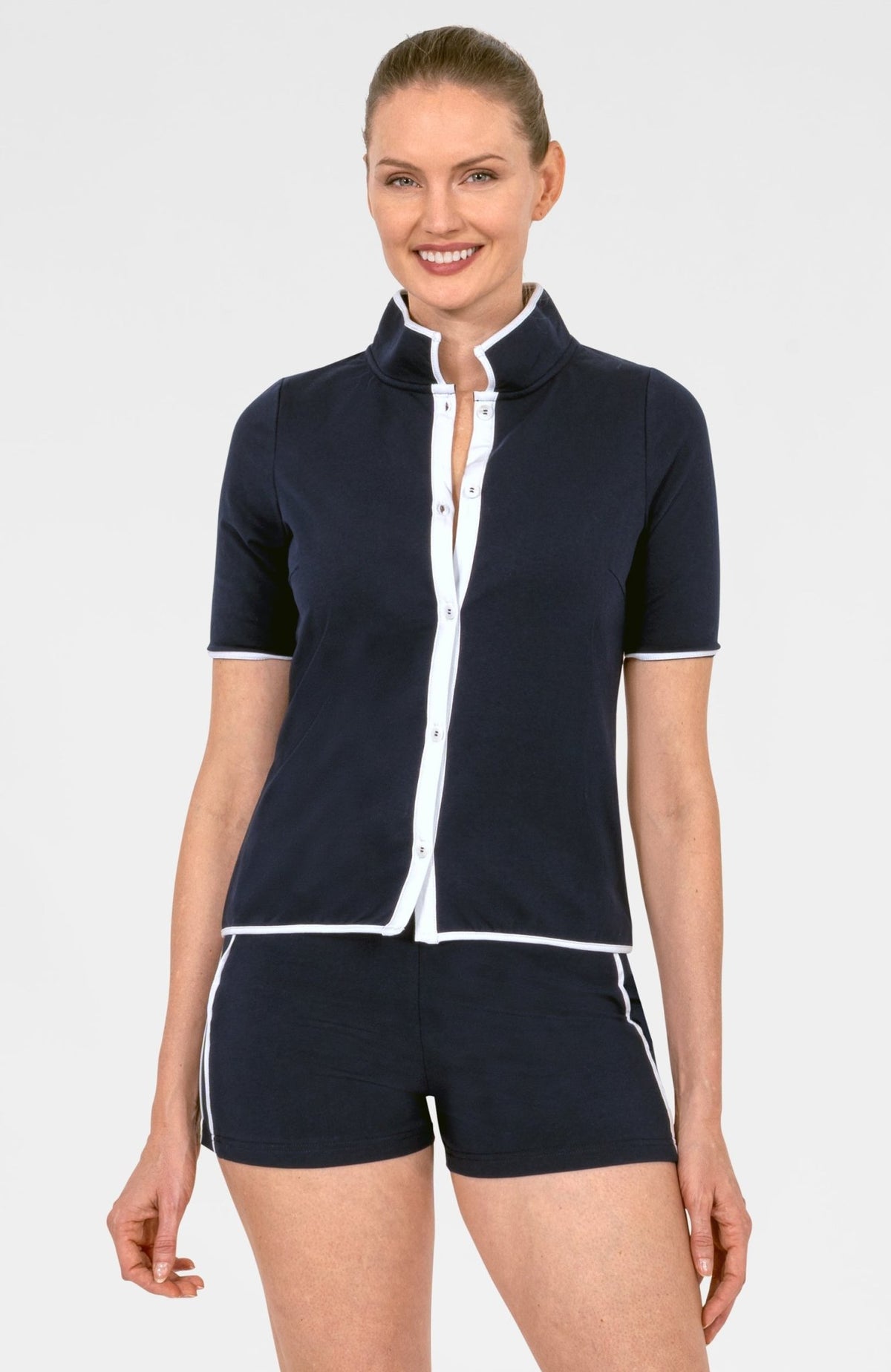 Trim It Up Cardi Sweatshirt Navy White