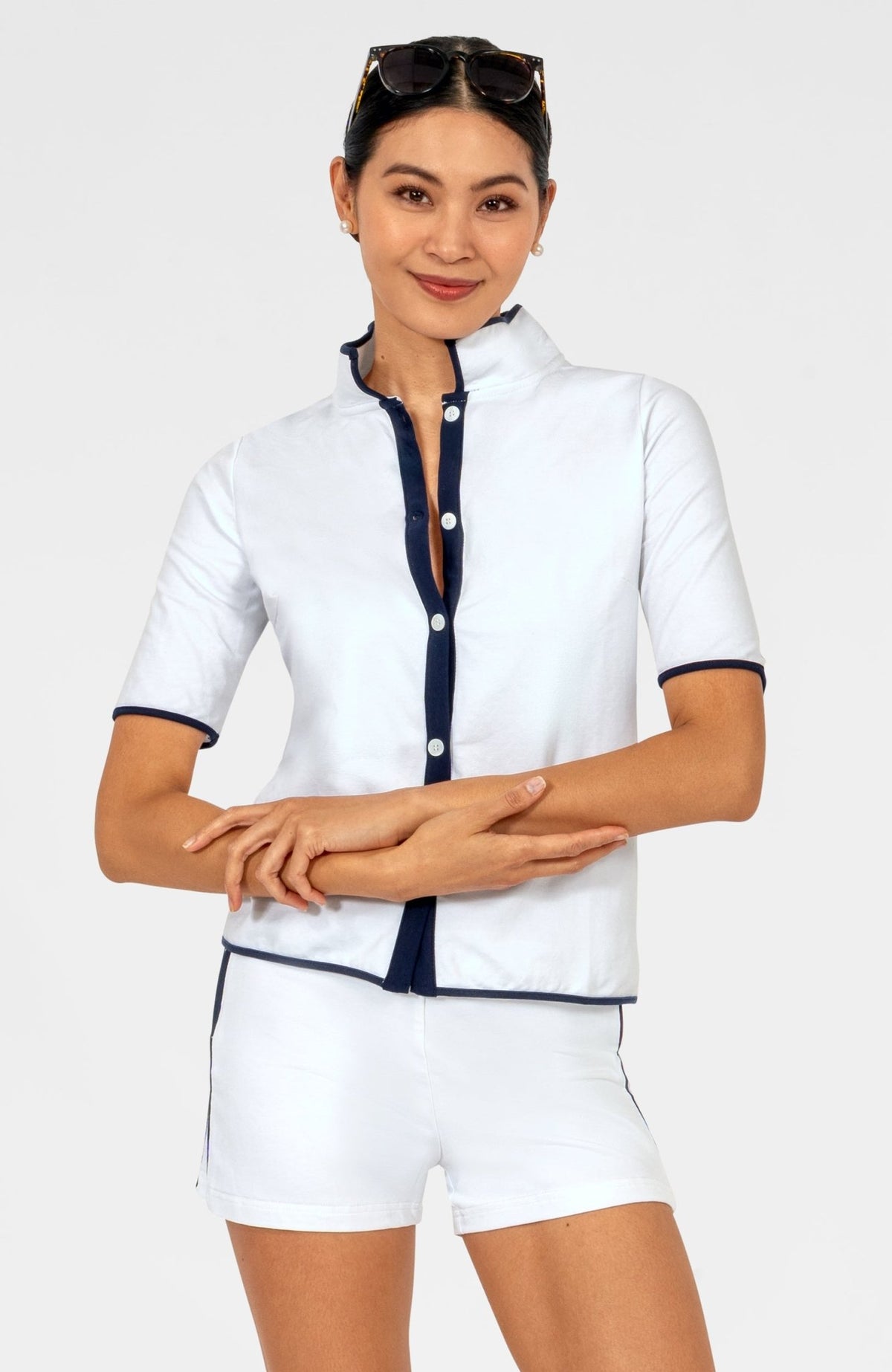 Trim It Up Cardi Sweatshirt White Navy