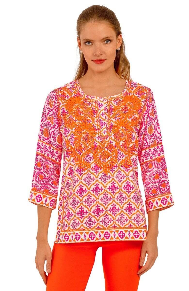 Silk Hand Embroidered Tunic - East India Pink Orange