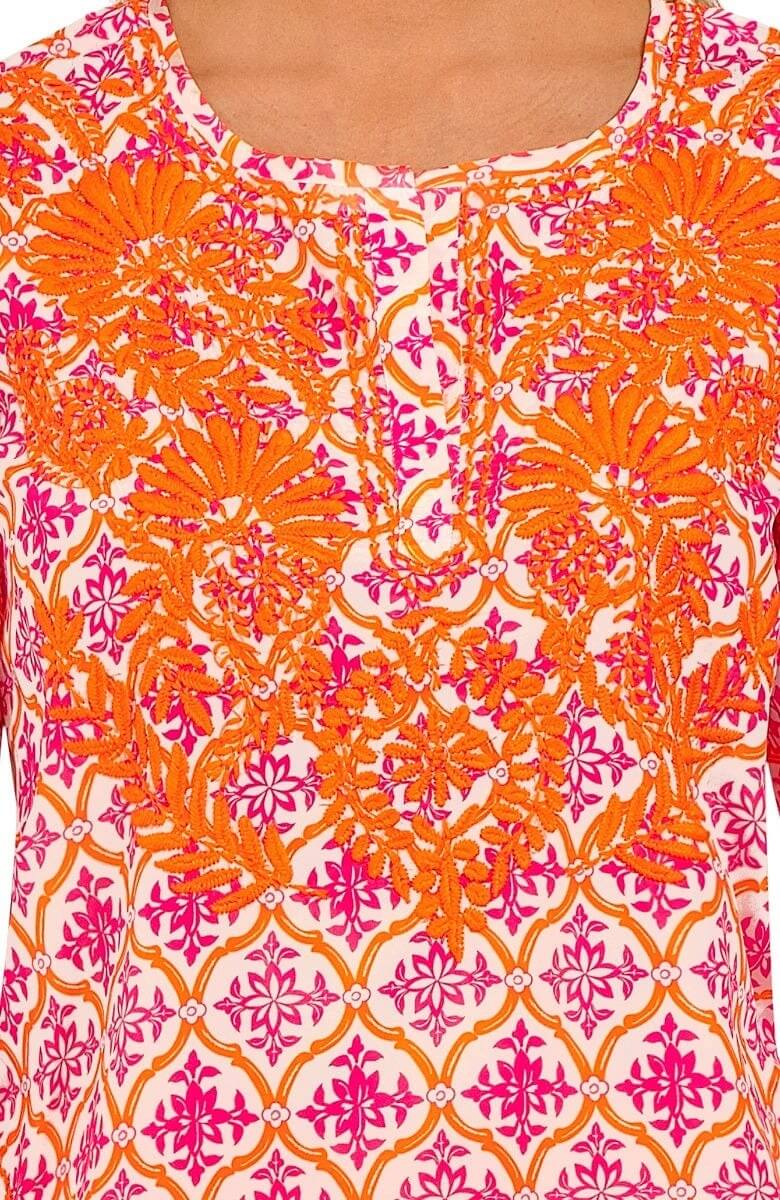 Silk Hand Embroidered Tunic - East India Pink Orange