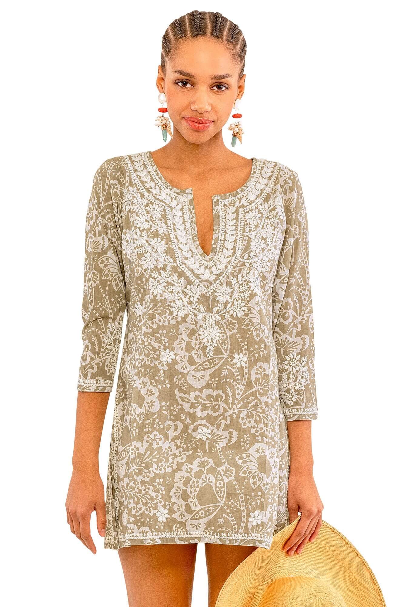 Embroidered Tunic - Flora Khaki