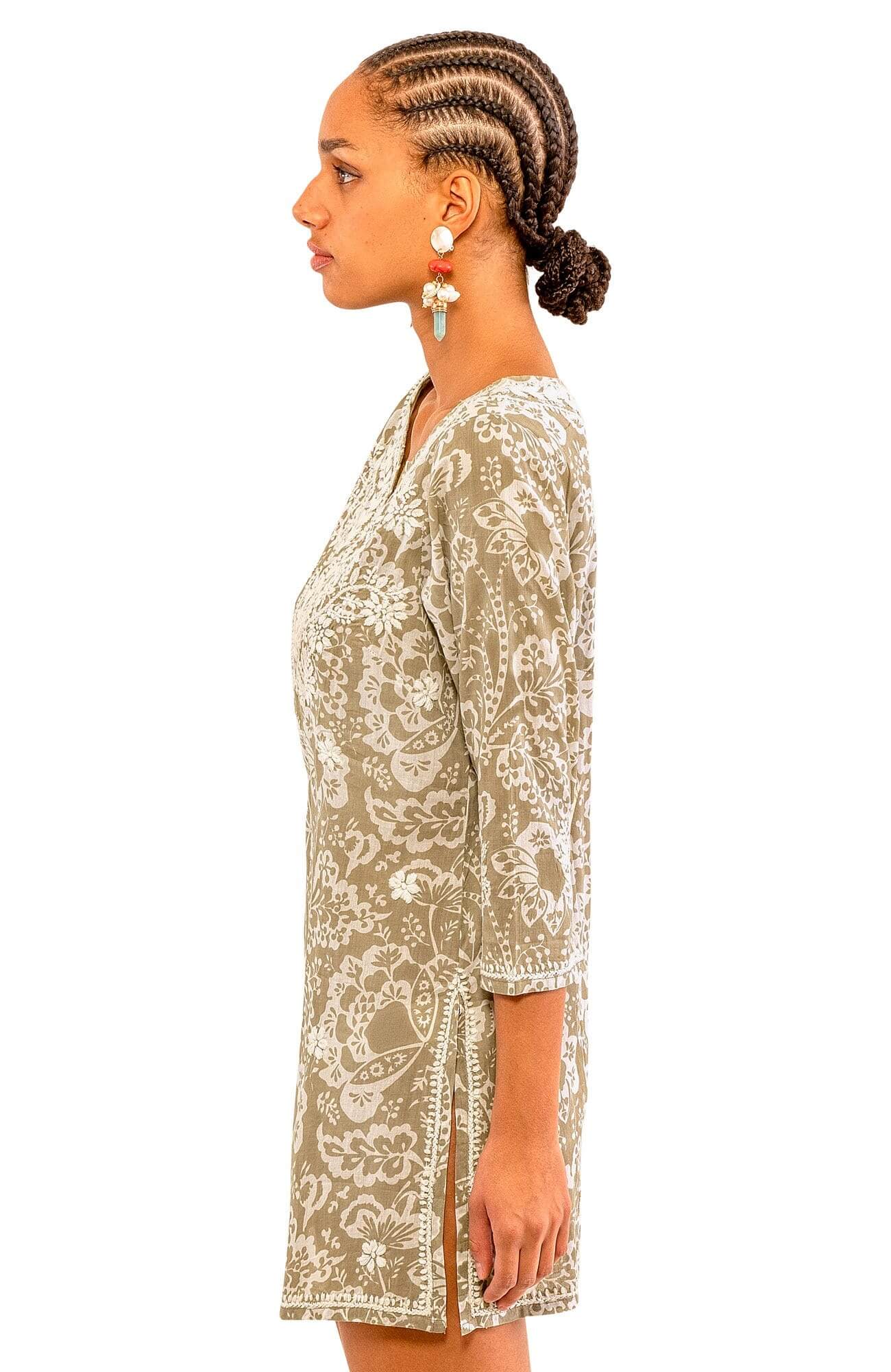 Embroidered Tunic - Flora Khaki