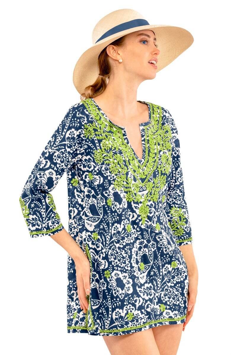 Embroidered Tunic - Flora Navy