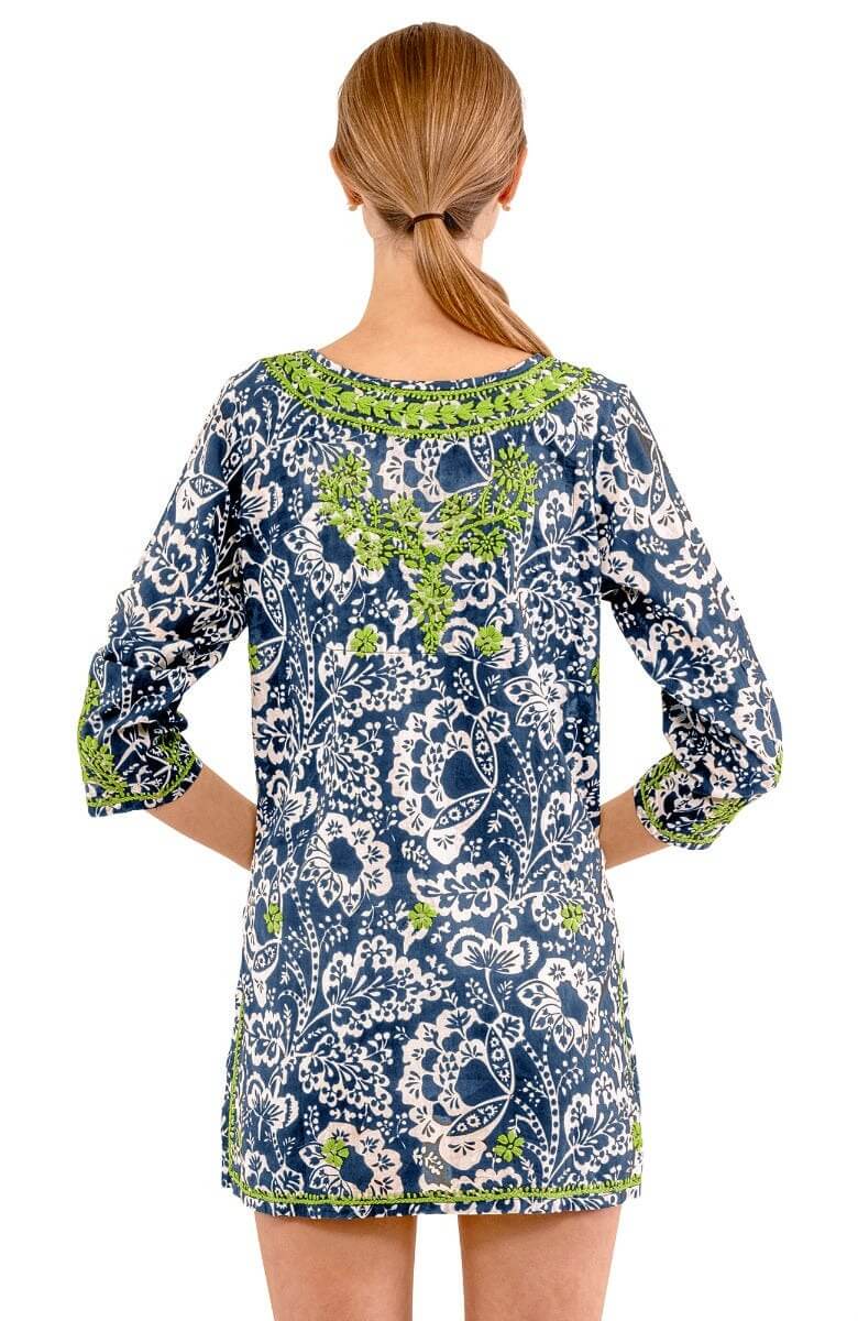 Embroidered Tunic - Flora Navy