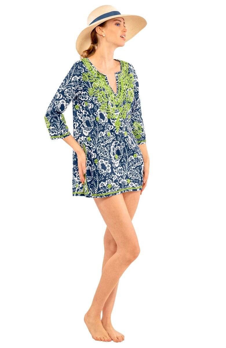 Embroidered Tunic - Flora Navy