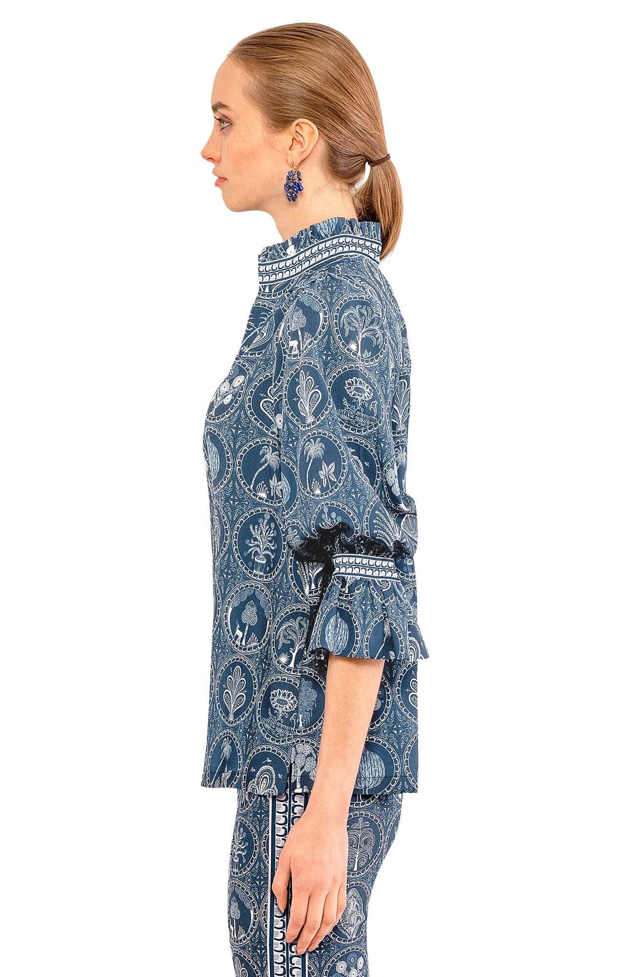 Ruffleneck Tunic - Circle Of Love Navy White