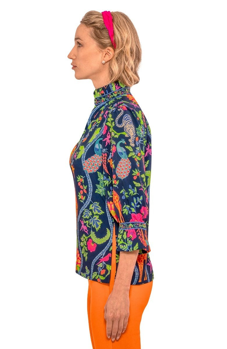 Ruffleneck Tunic - Jungle Symphony Navy