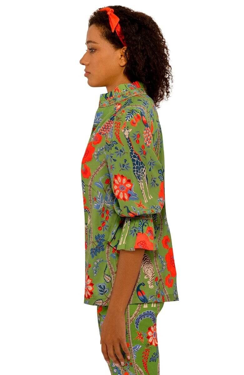 Ruffleneck Tunic - Jungle Symphony Olive