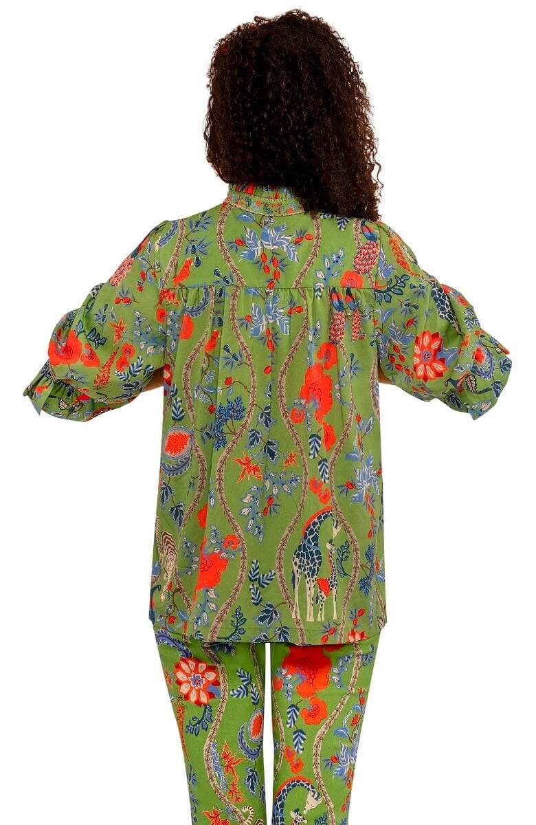 Ruffleneck Tunic - Jungle Symphony Olive