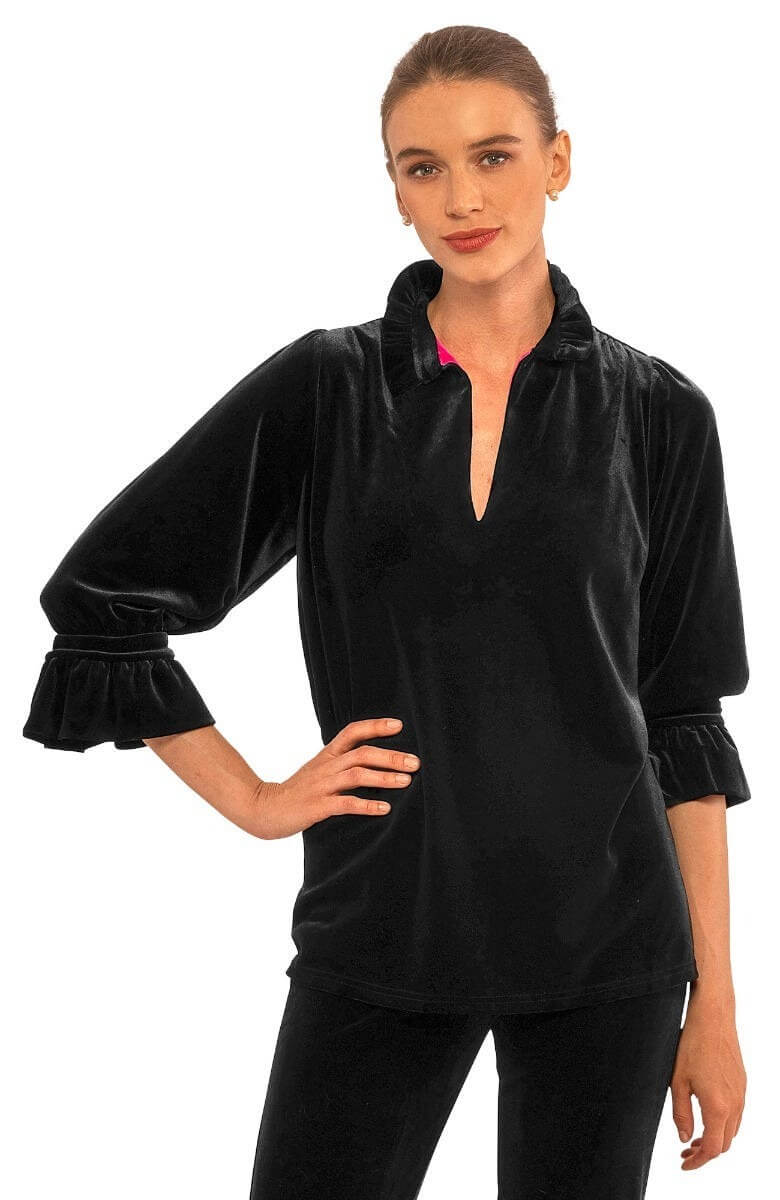 Ruffleneck Tunic - Silky Velvet Black