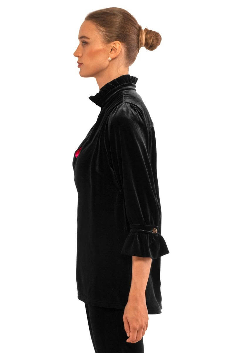 Ruffleneck Tunic - Silky Velvet Black