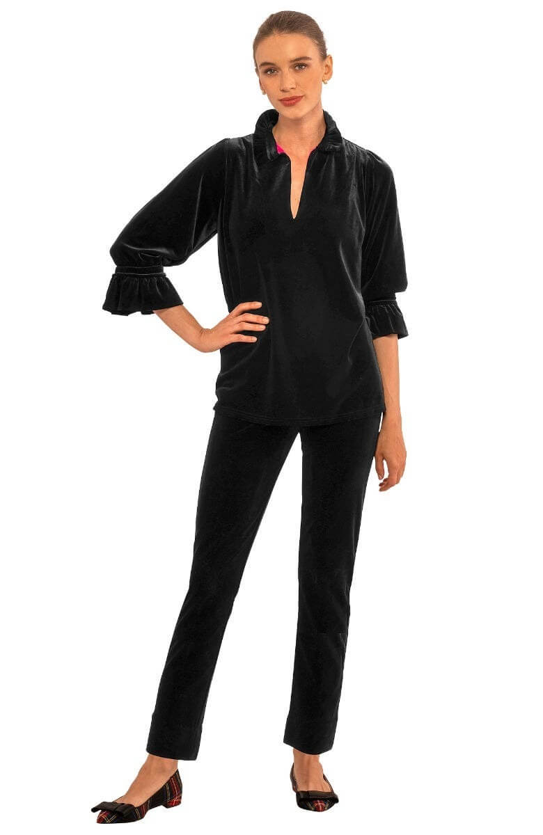 Ruffleneck Tunic - Silky Velvet Black