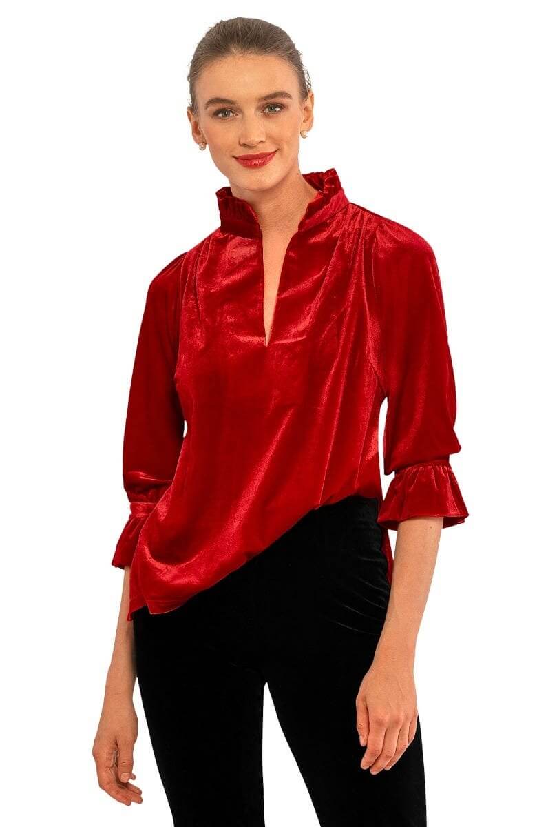 Ruffleneck Tunic - Silky Velvet Crimson