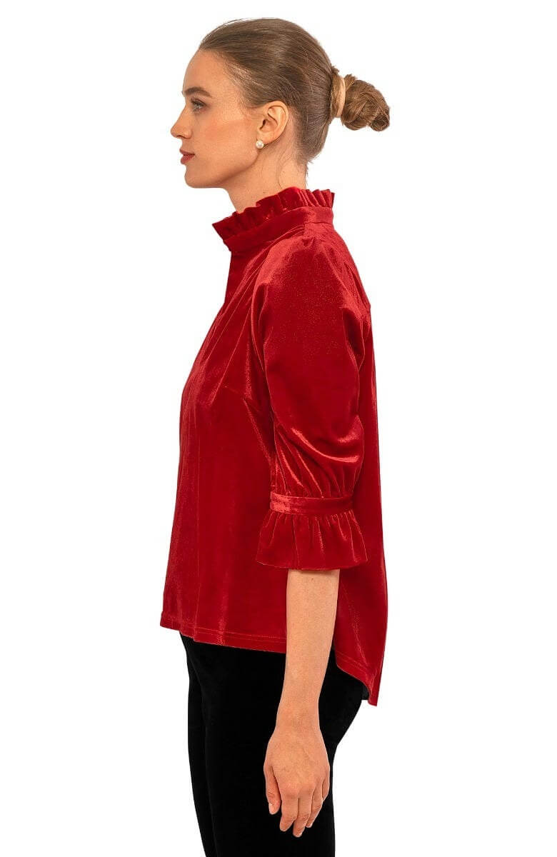 Ruffleneck Tunic - Silky Velvet Crimson