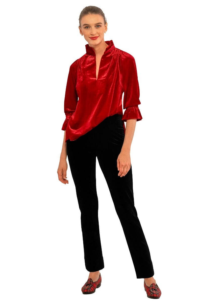 Ruffleneck Tunic - Silky Velvet Red