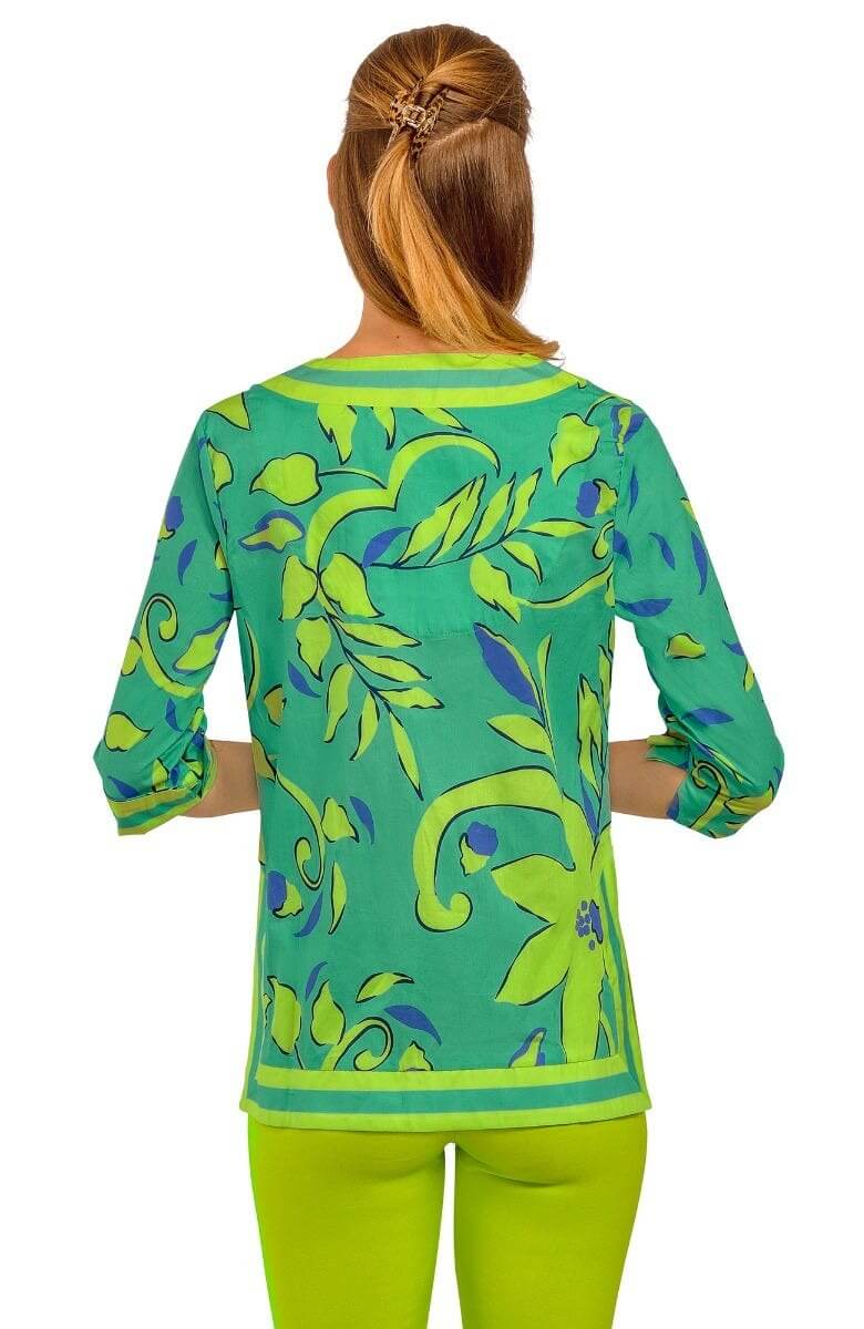 Cotton Split Neck Tunic - Full Bloom Turquoise