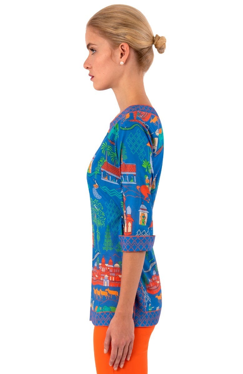 Split Neck Tunic - Jodhpur Journal - Final Sale Blue