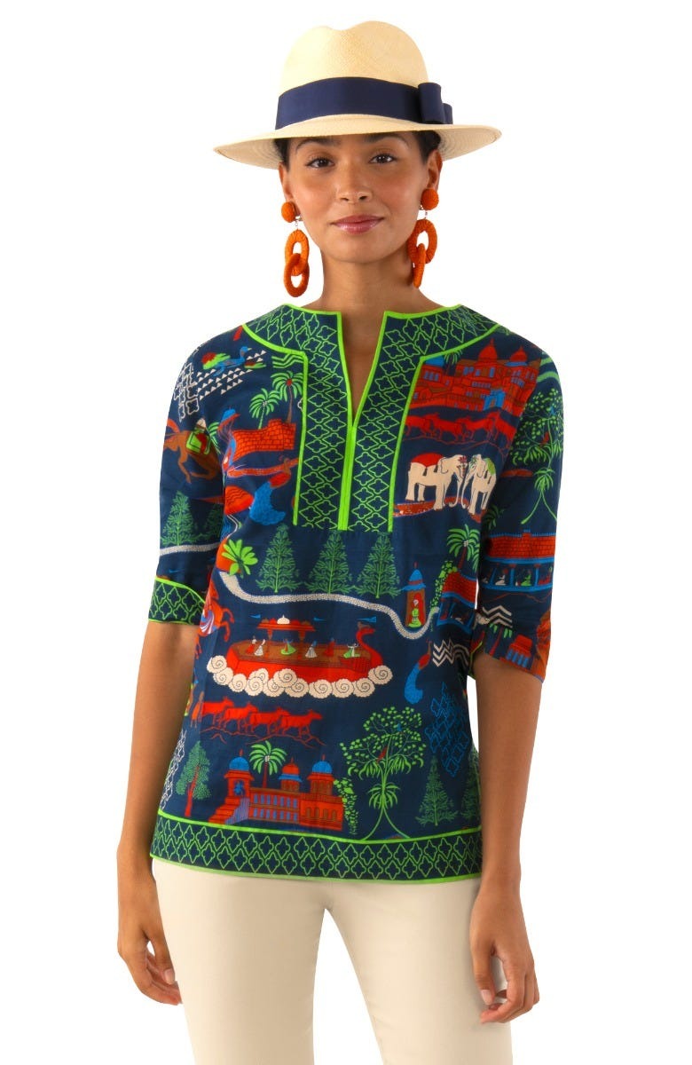 Split Neck Tunic - Jodhpur Journal - Final Sale Navy