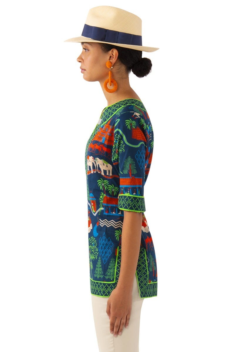 Split Neck Tunic - Jodhpur Journal - Final Sale Navy