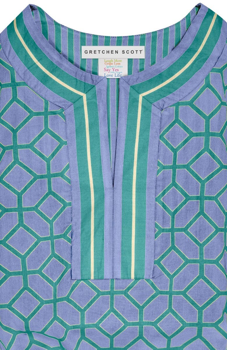 Cotton Split Neck Tunic - Lucy In The Sky With Diamonds Periwinkle