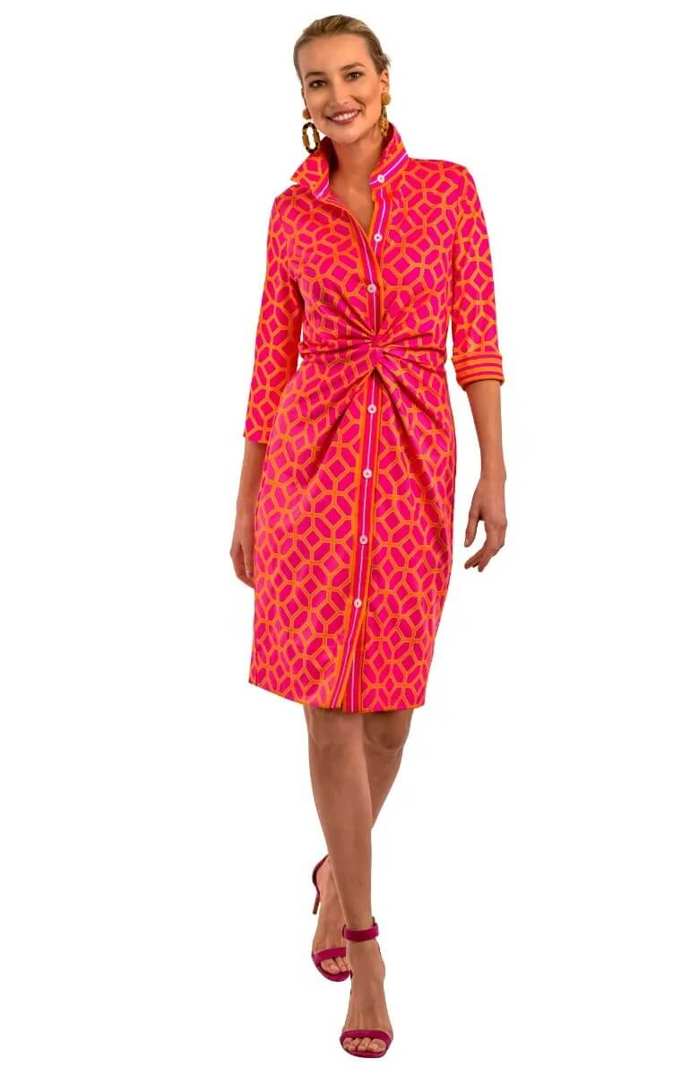 Twist & Shout Dress - Lucy In The Sky With Diamonds - Final Sale Pink Orange