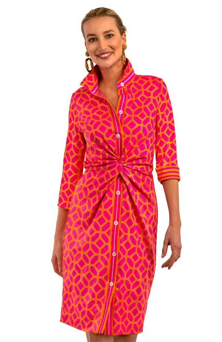 Twist & Shout Dress - Lucy In The Sky With Diamonds - Final Sale Pink Orange