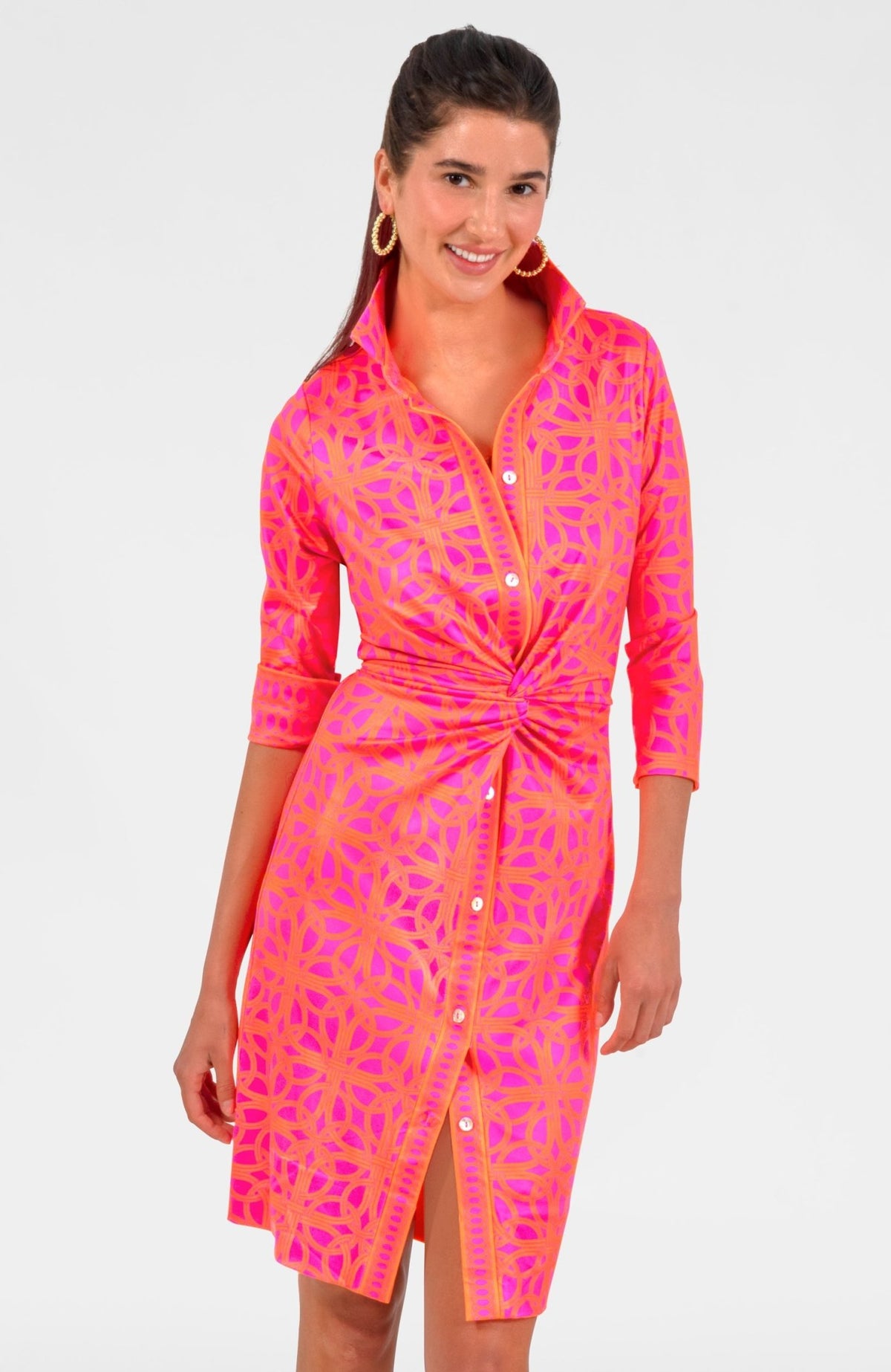Twist & Shout Dress - Ring Toss Shocking Pink