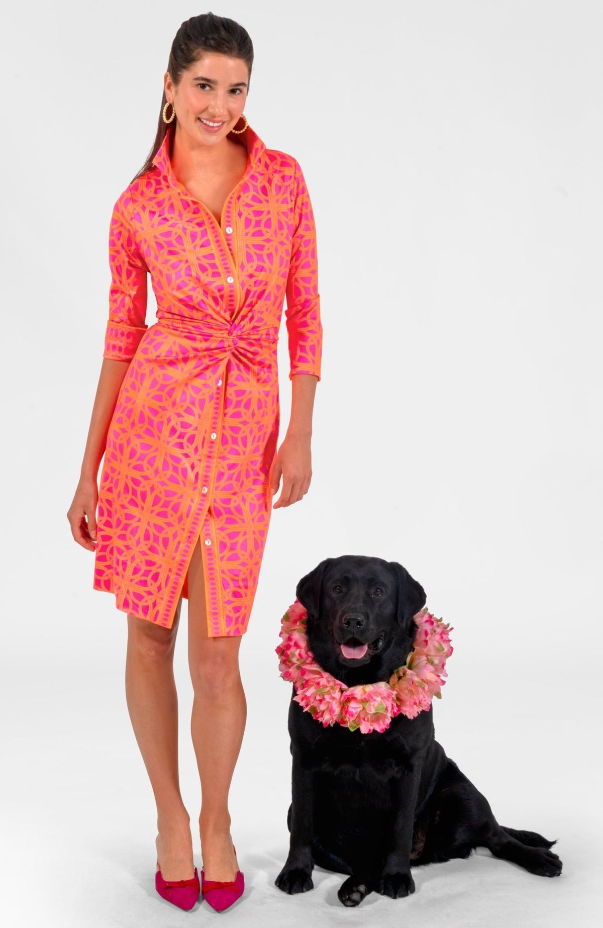 Twist & Shout Dress - Ring Toss Shocking Pink