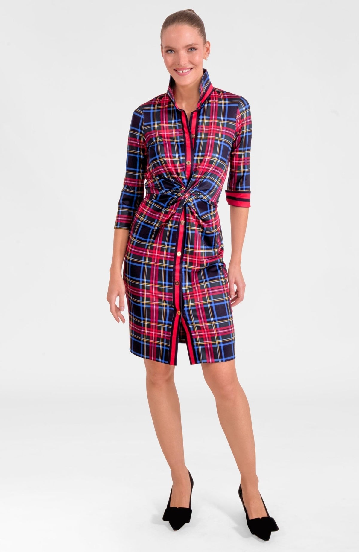 Twist & Shout Dress - Stewart Plaid Black Multi