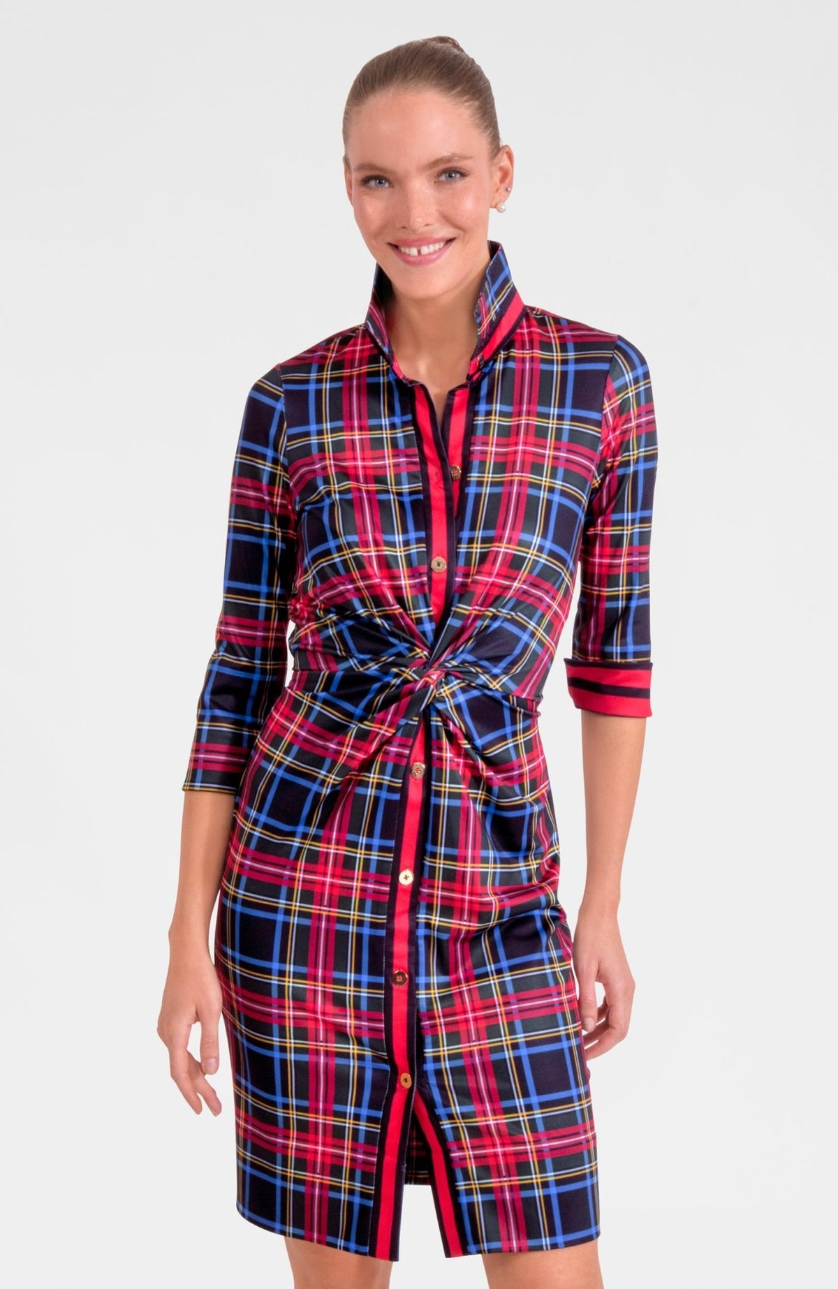 Twist & Shout Dress - Stewart Plaid Black Multi