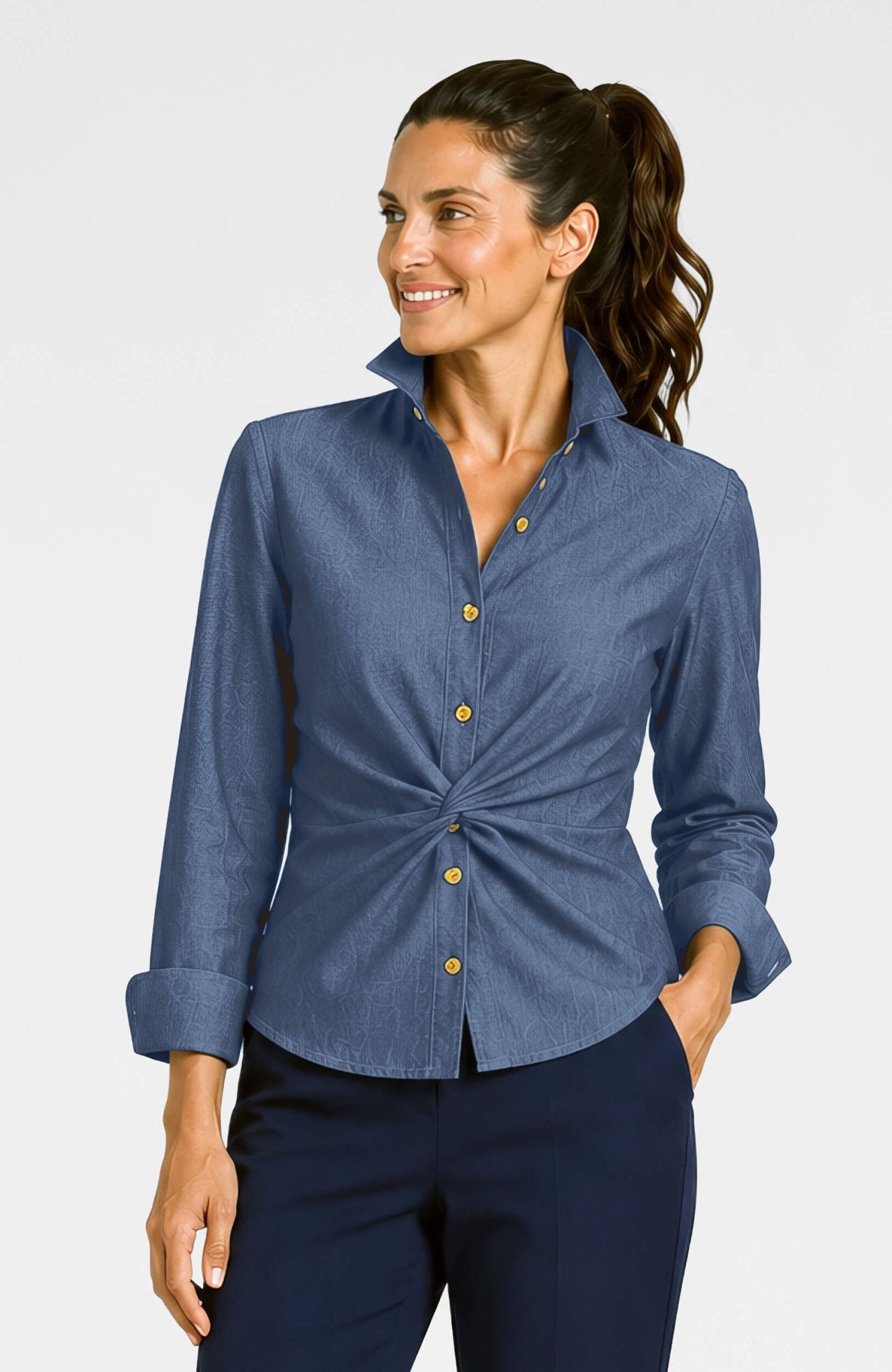 Twist & Shout Top - Chambray - Gretchen Scott
