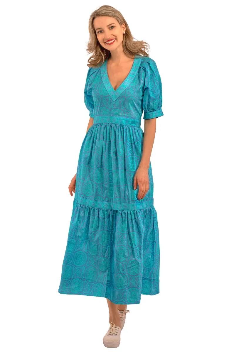 Viviers Dress - Sultan's Dining Room - Final Sale Turquoise Peri