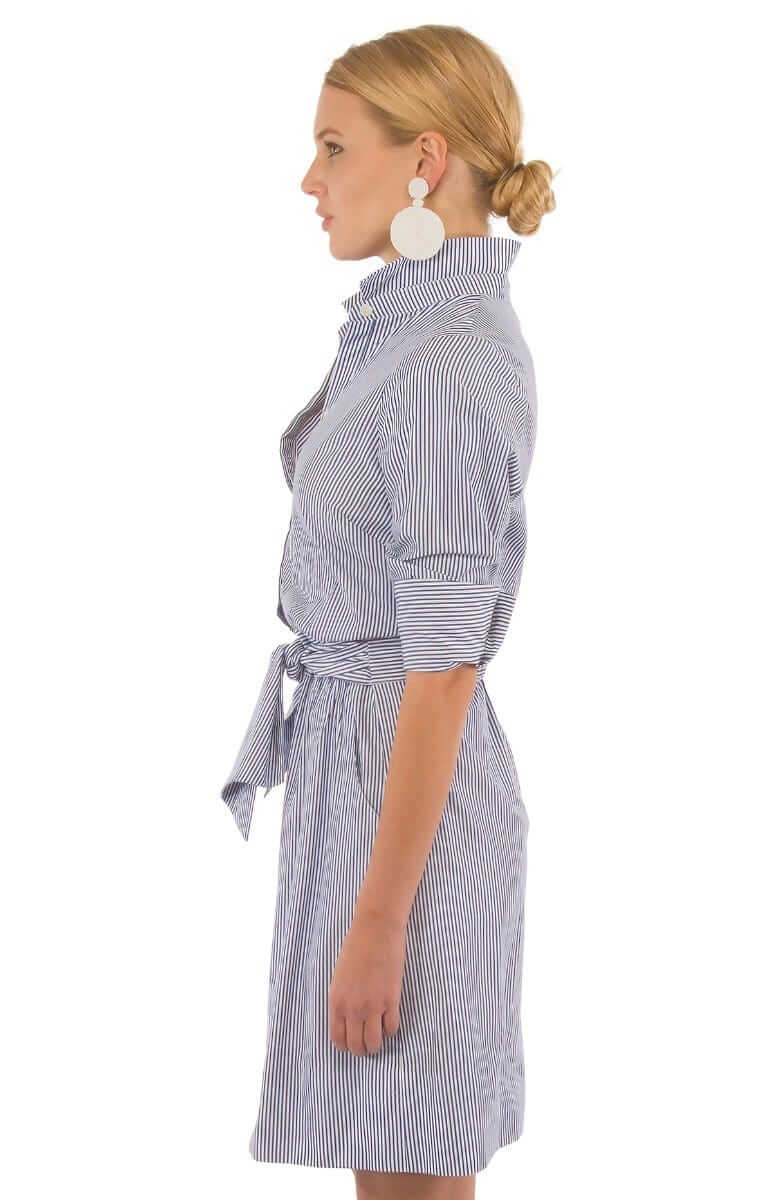 Wash & Wear Breezy Blouson Dress - Stripe Navy White