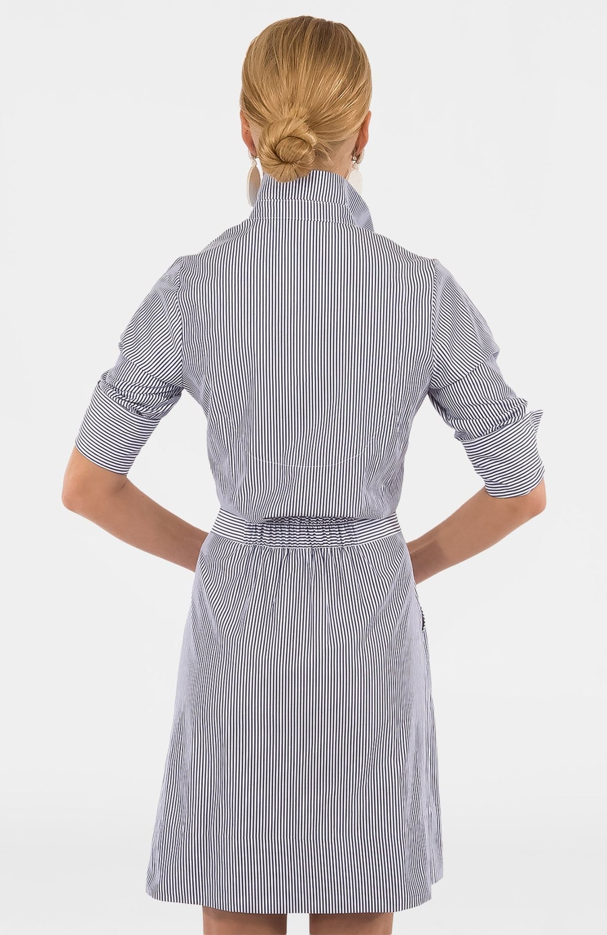Wash & Wear Breezy Blouson Dress - Stripe Navy White