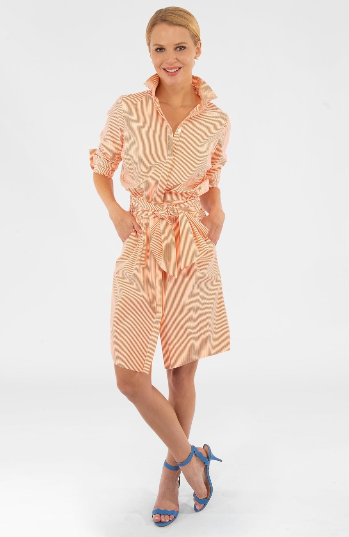 Wash & Wear Breezy Blouson Dress - Stripe Coral