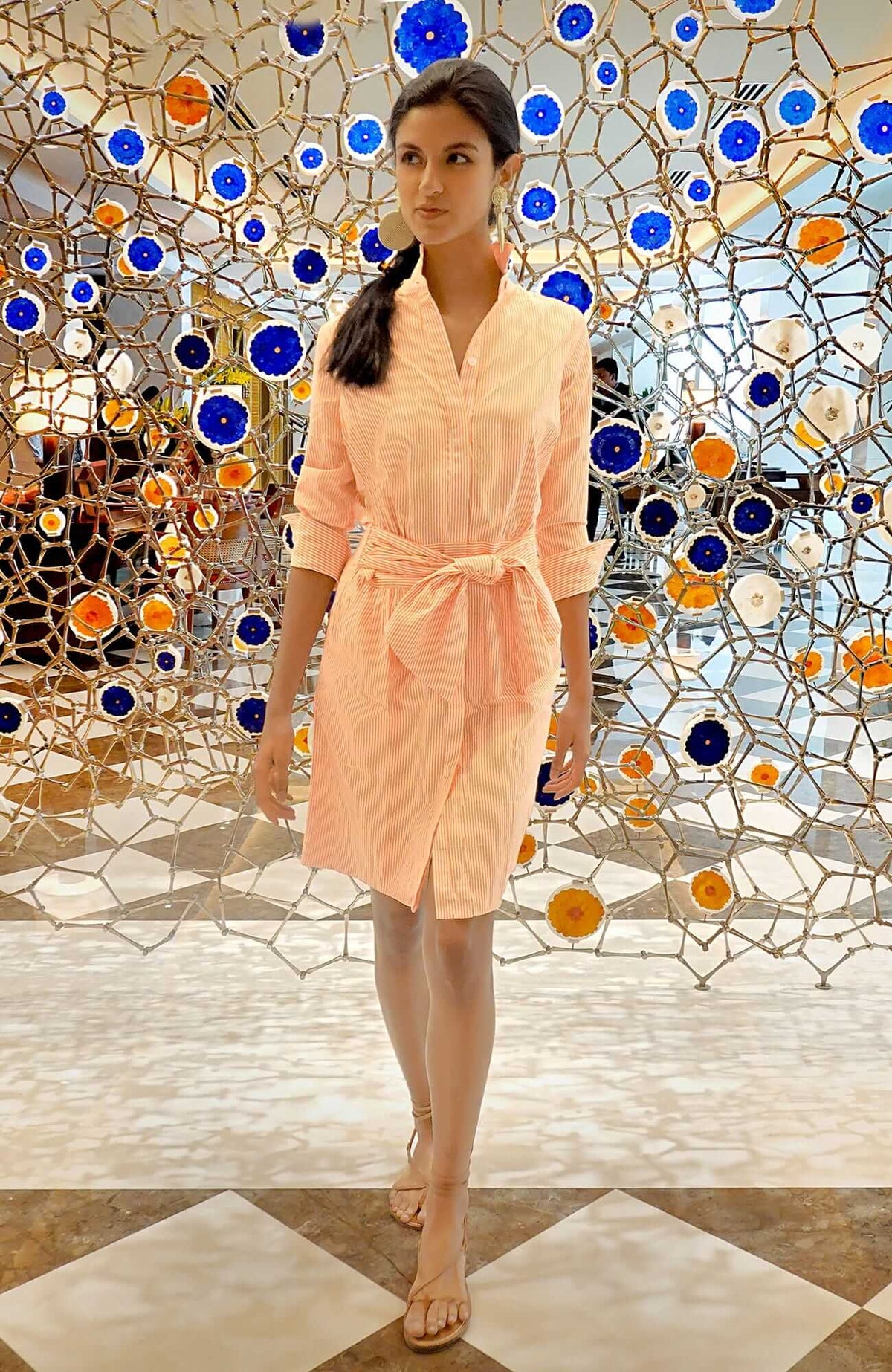 Wash & Wear Breezy Blouson Dress - Stripe Coral