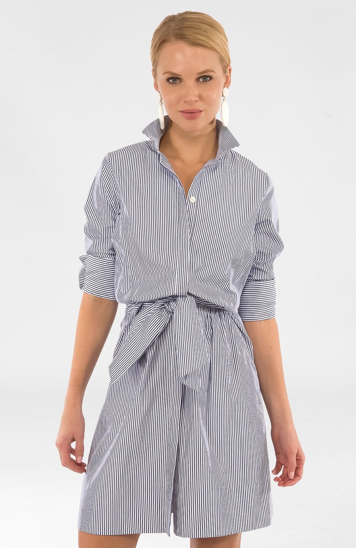 Wash & Wear Breezy Blouson Dress - Stripe Navy White
