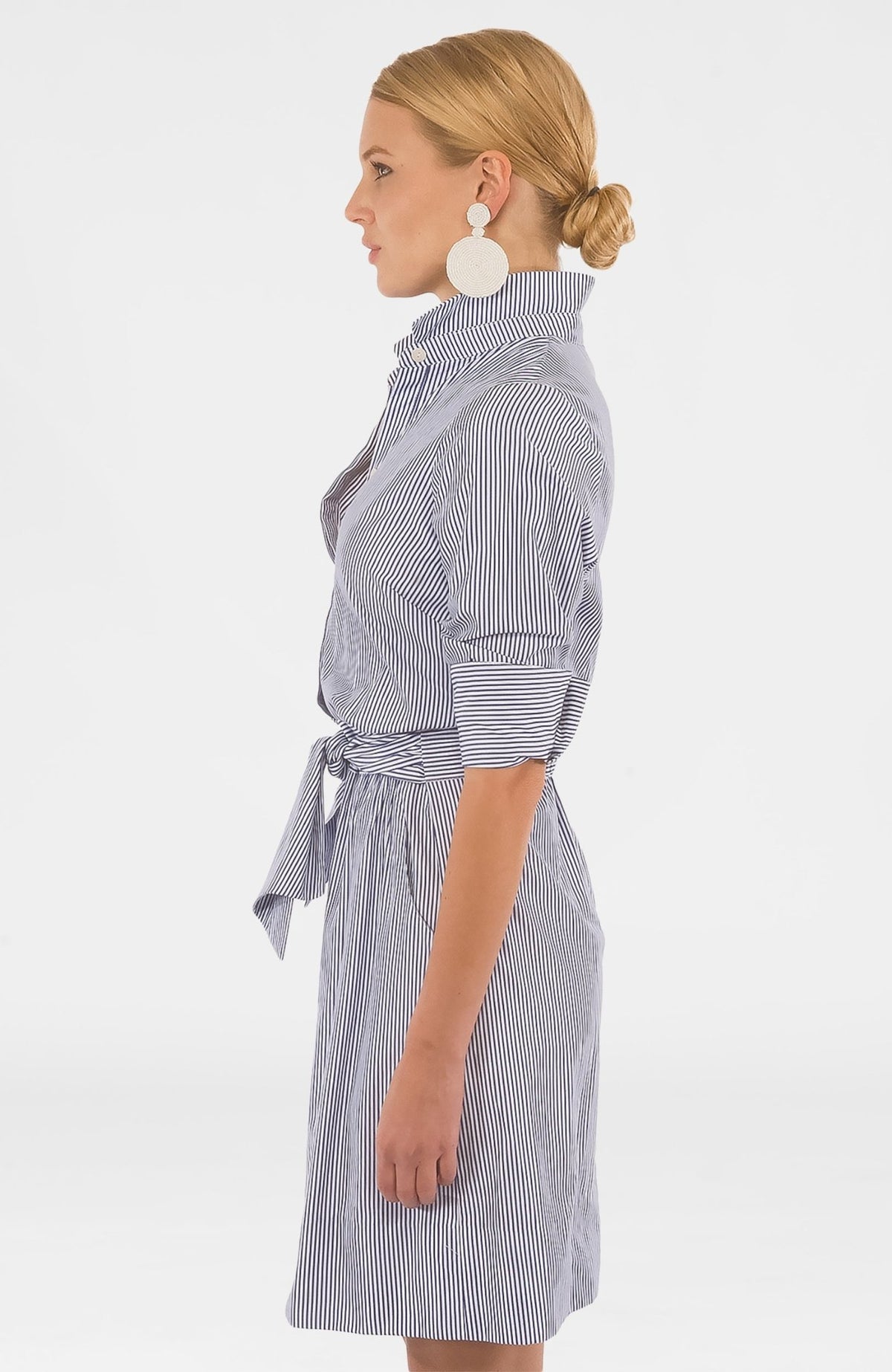 Wash & Wear Breezy Blouson Dress - Stripe Navy White