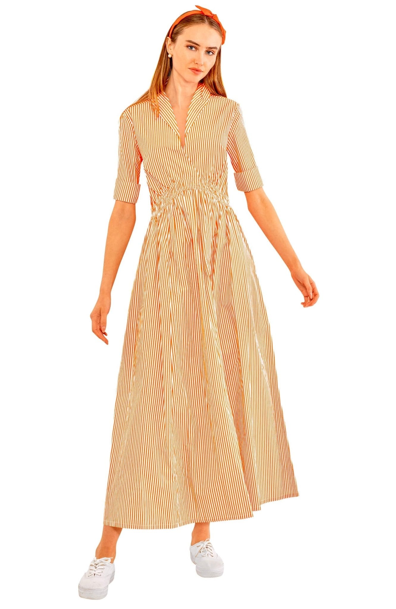 Wash & Wear June Dress - Stripe - Final Sale Orange