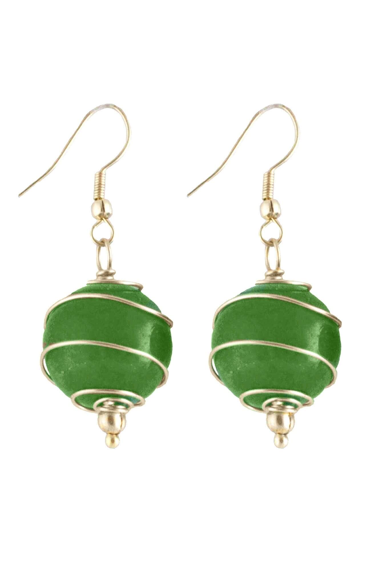 Wrapped Marble Sphere Earrings Jade With Gold
