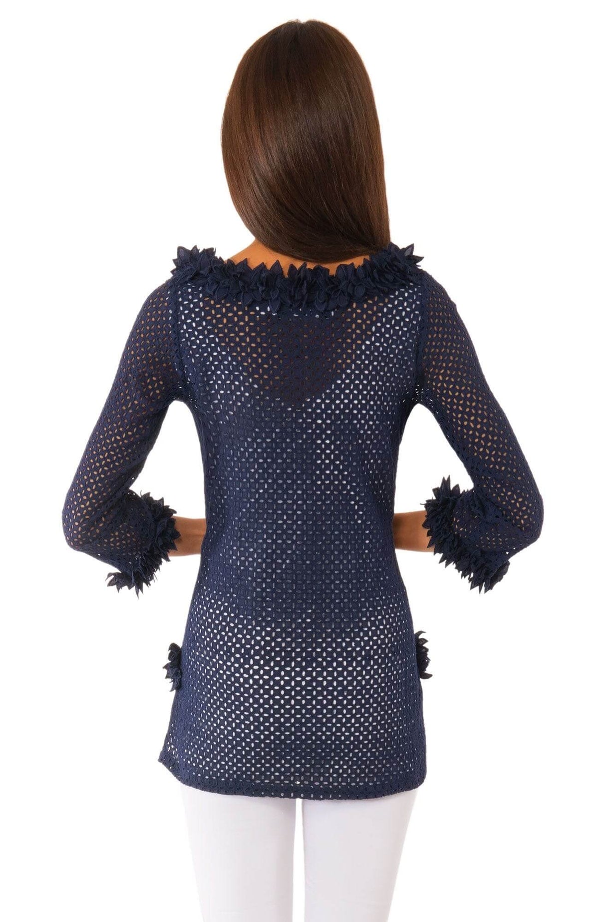 Eyelet Split Neck Top - Zelda - Final Sale Navy