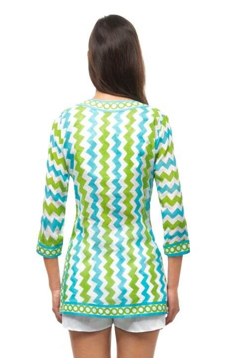 Split Neck Tunic - Zig Zag - Final Sale Turq Lime