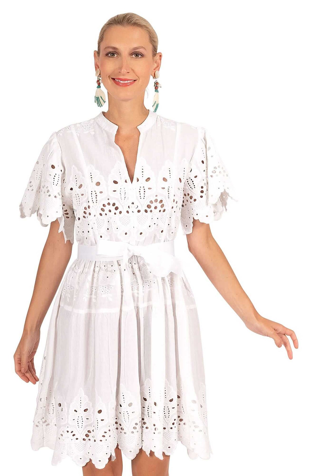 Heavily Embroidered Cotton Magnifico Dress - La Di Da - Final Sale White