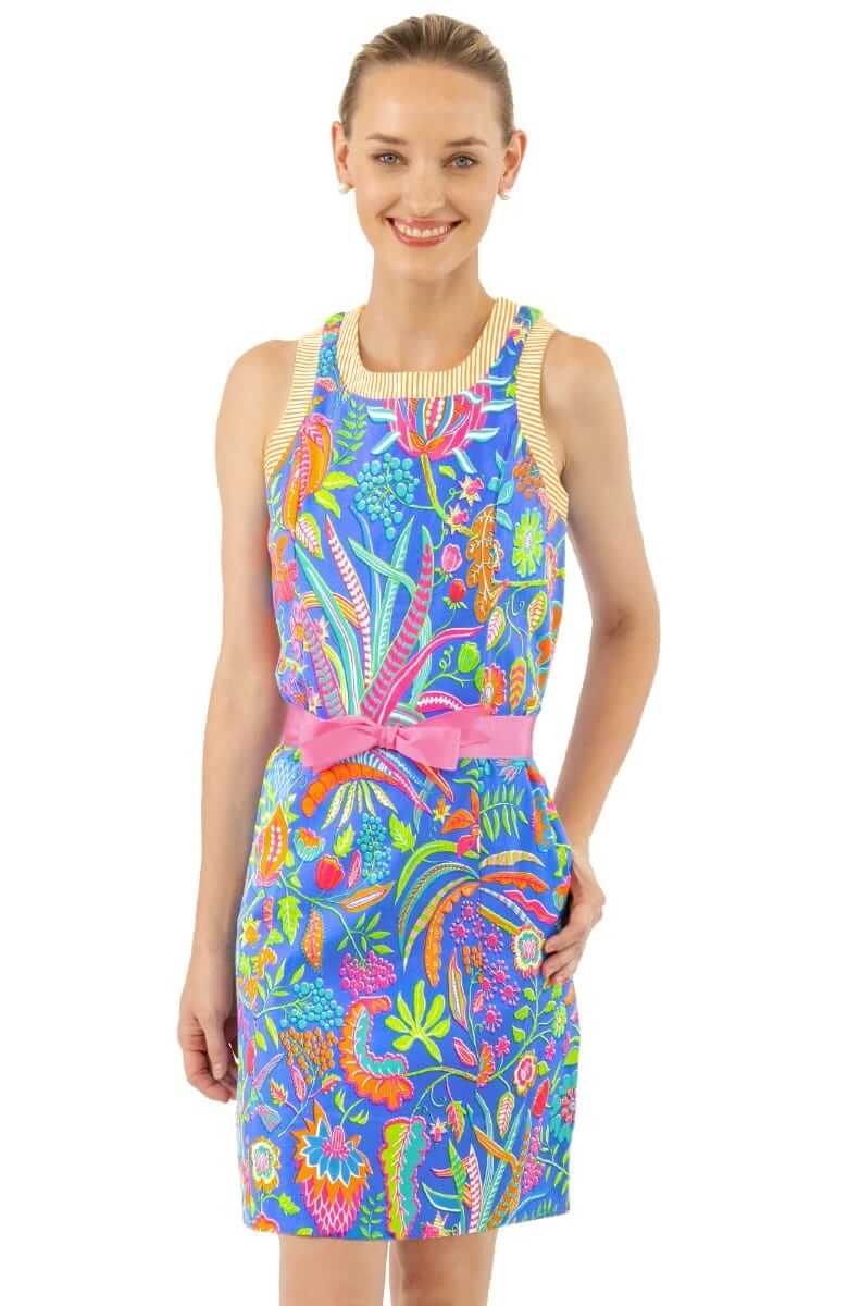 Button Back Dress - Hummingbird Heaven - Final Sale Blue Multi