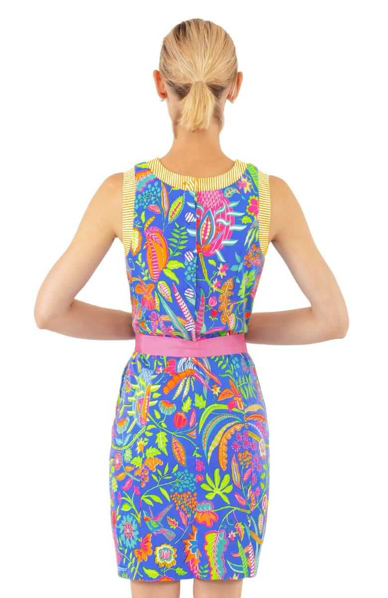 Button Back Dress - Hummingbird Heaven - Final Sale Blue Multi