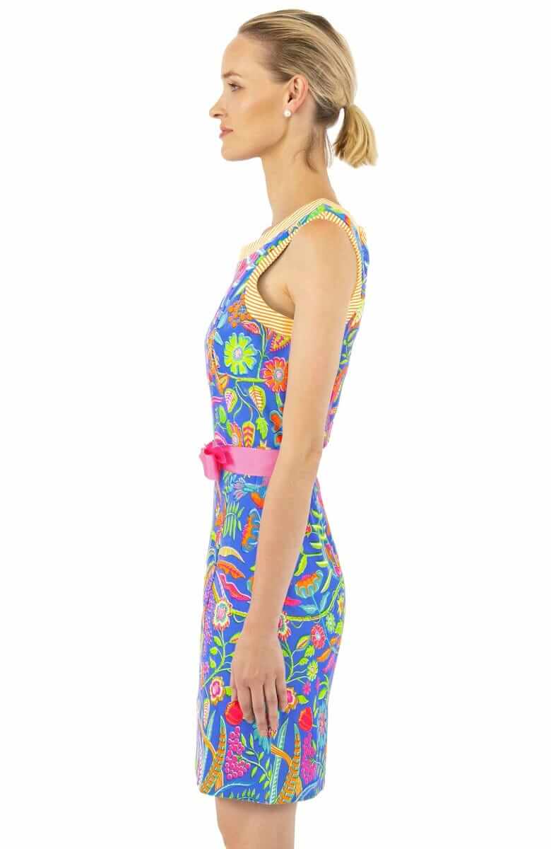 Button Back Dress - Hummingbird Heaven Blue Multi